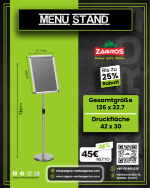 10.png ستاند عرض قوائم طعام أنيق Menu Stand - مقاس A3 (ارتفاع 136 سم)