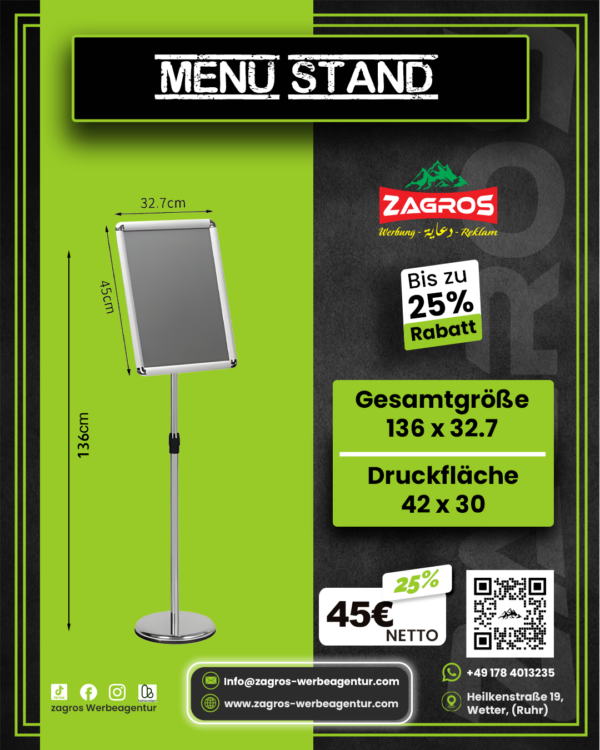 10.png ستاند عرض قوائم طعام أنيق Menu Stand - مقاس A3 (ارتفاع 136 سم)