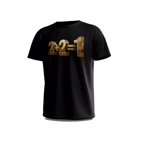 2+2-Front-Black تيشيرت 2+2=1 بتصميم ذهبي ثلاثي الأبعاد