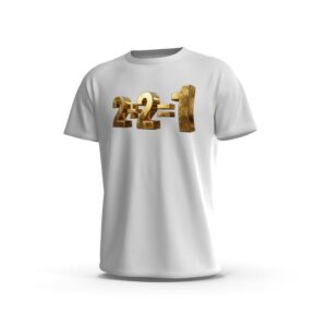 2+2-Front-White (2) تيشيرت 2+2=1 بتصميم ذهبي ثلاثي الأبعاد