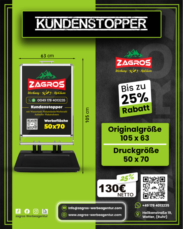 4.png ستاند رصيف خارجي مقاوم للرياح مع قاعدة مياه Kundenstopper (قياس 50×70 سم)