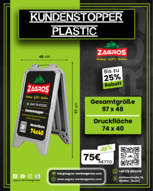 9.png ستاند رصيف بلاستيك مع قاعدة مائية (قابل للتعبئة) - Kundenstopper Plastic (قياس 40×74 سم)