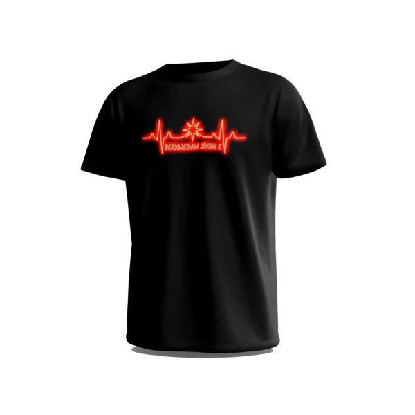 Berxwedan-1-Front-Black تيشيرت Berxwedan Jiyan e بتصميم نبض أحمر