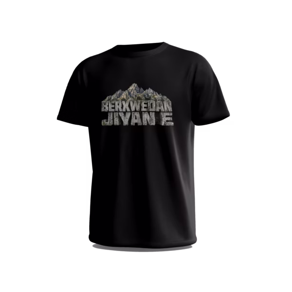 Berxwedan-2-Front-Black تيشيرت Berxwedan Jiyan e بتصميم الجبال