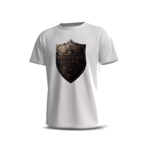 Berxwedan-6-Front-White تيشيرت Berxwedan Jiyan e بتصميم درع معدني