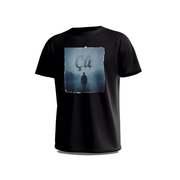 Cu-1-Front-Black تيشيرت Çû بتصميم المطر والغموض