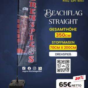 علم شاطئ جاهز - سيخ شاورما دوار Drehspieß (موديل ستريت Straight - ارتفاع 350 سم)