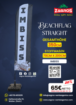 Imbiss.png علم شاطئ جاهز - كشك وجبات سريعة Imbiss (موديل ستريت Straight - ارتفاع 350 سم)