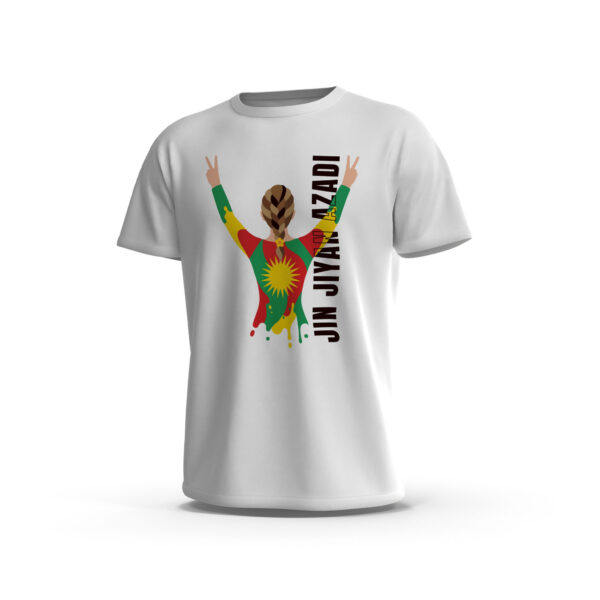 Jin-jiyan-Azadi-5-Front-White تيشيرت جين ژیان آزادي – هوية الحرية ورفع الإشارة ستريت وير