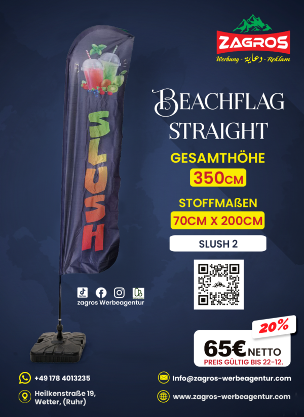 علم شاطئ جاهز - سلاش مثلج Slush Eis (موديل ستريت Straight - ارتفاع 350 سم)