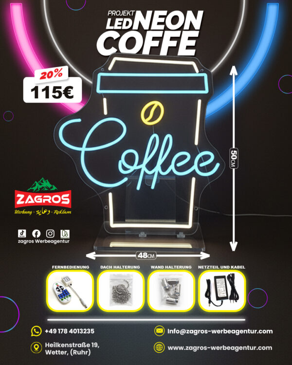 coffe-neon-2-copy.jpg لافتة نيون LED مضيئة - قهوة وكوفي شوب Coffee (مع ريموت تحكم)
