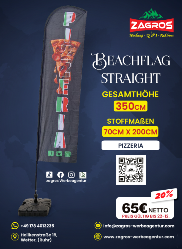 pizzeria.png علم شاطئ جاهز - بيتزا ومطعم إيطالي Pizza & Pizzeria (موديل ستريت Straight - ارتفاع 350 سم)