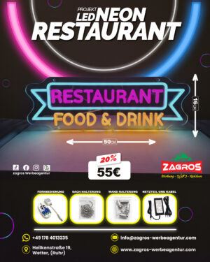 restaurant-neon-copy.jpg لافتة نيون LED مضيئة - مطعم ومأكولات Restaurant Food & Drink (مع ريموت تحكم)