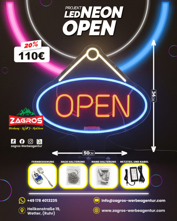 led-neon-open لافتة نيون إل إي دي مفتوح معلقة