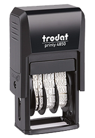 Datumsstempel mit individuellem Feld 25 × 5 mm oberhalb des Datums [Max Mustermann TT.MM.JJJJ] – Trodat T4850