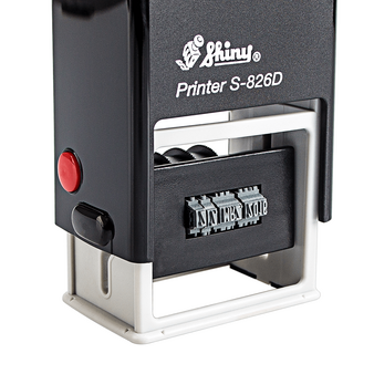 Datumsstempel mit zwei individuellen Textfeldern oberhalb und unterhalb des Datums – 41 × 9 mm – Shiny BP-826D