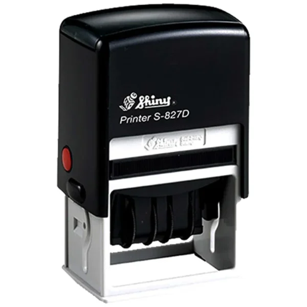 Datumsstempel mit zwei individuellen Textfeldern oberhalb und unterhalb des Datums – 50 × 10 mm – Shiny BP-827D