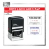 Datumsstempel mit zwei individuellen Textfeldern oberhalb und unterhalb des Datums – 50 × 10 mm – Shiny BP-827D