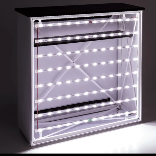 كاونتر معرض LED مستقيم 104 × 104 سم مع إطار وطباعة